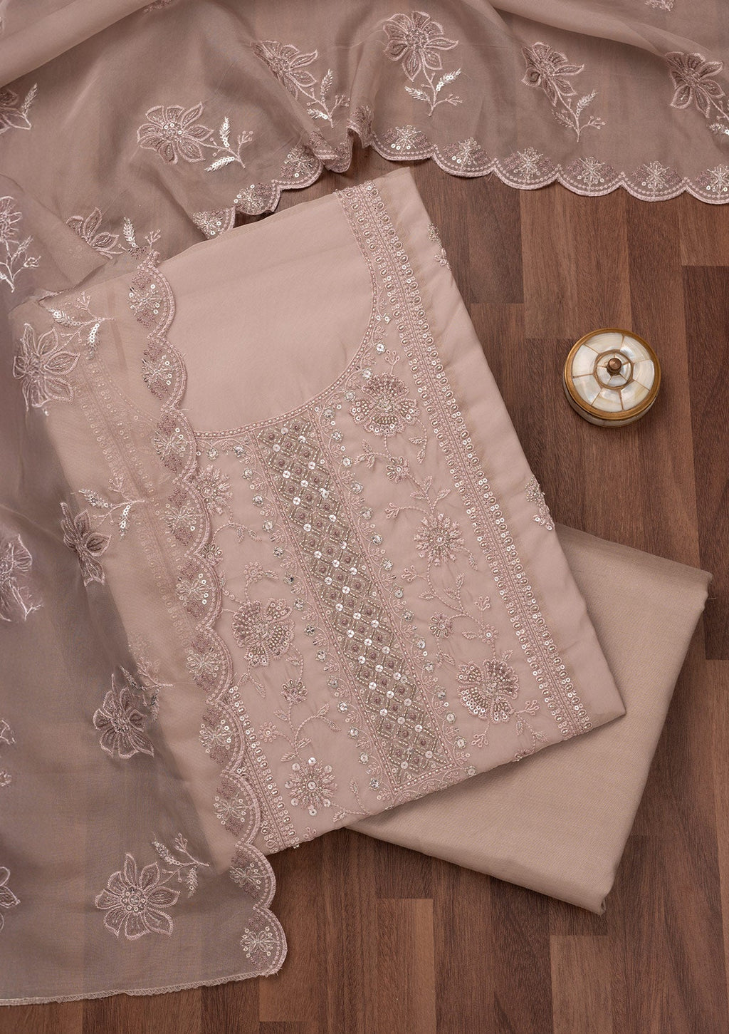 Mauve Zariwork Semi Crepe Unstitched Salwar Suit