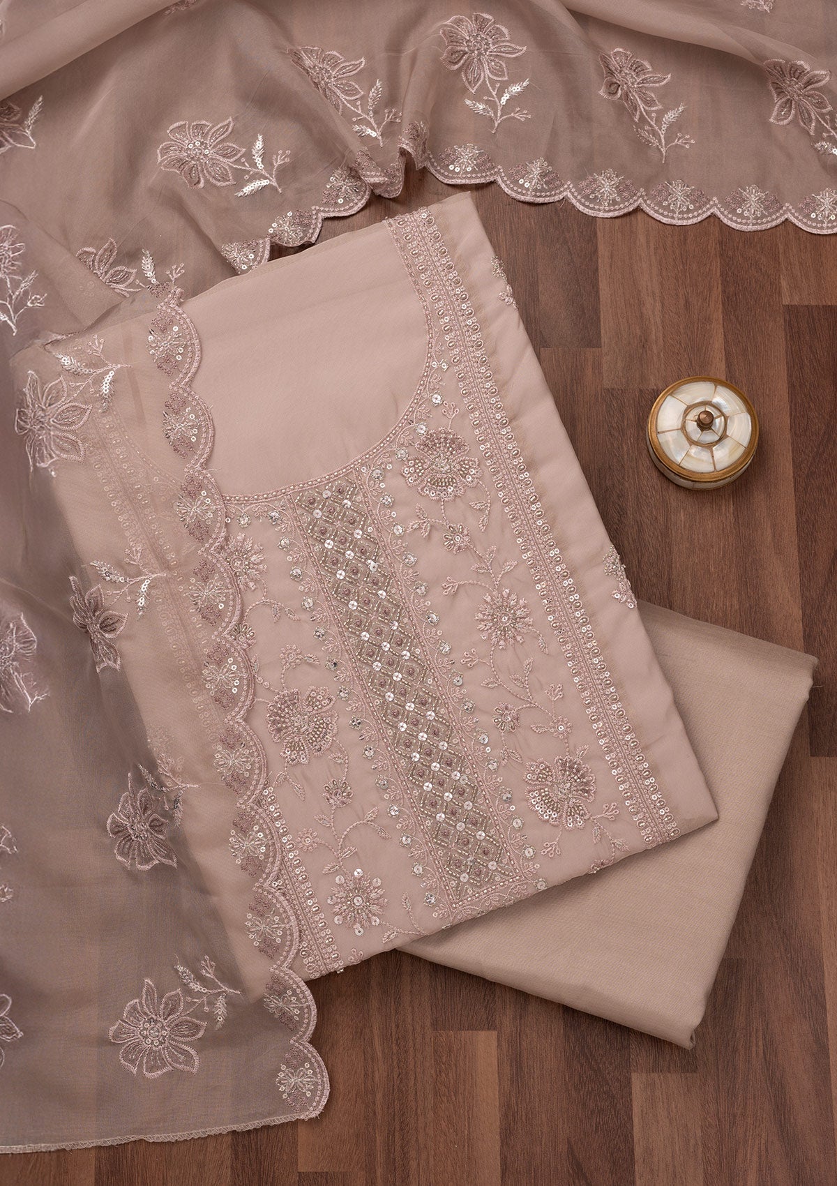 Mauve Zariwork Semi Crepe Unstitched Salwar Suit