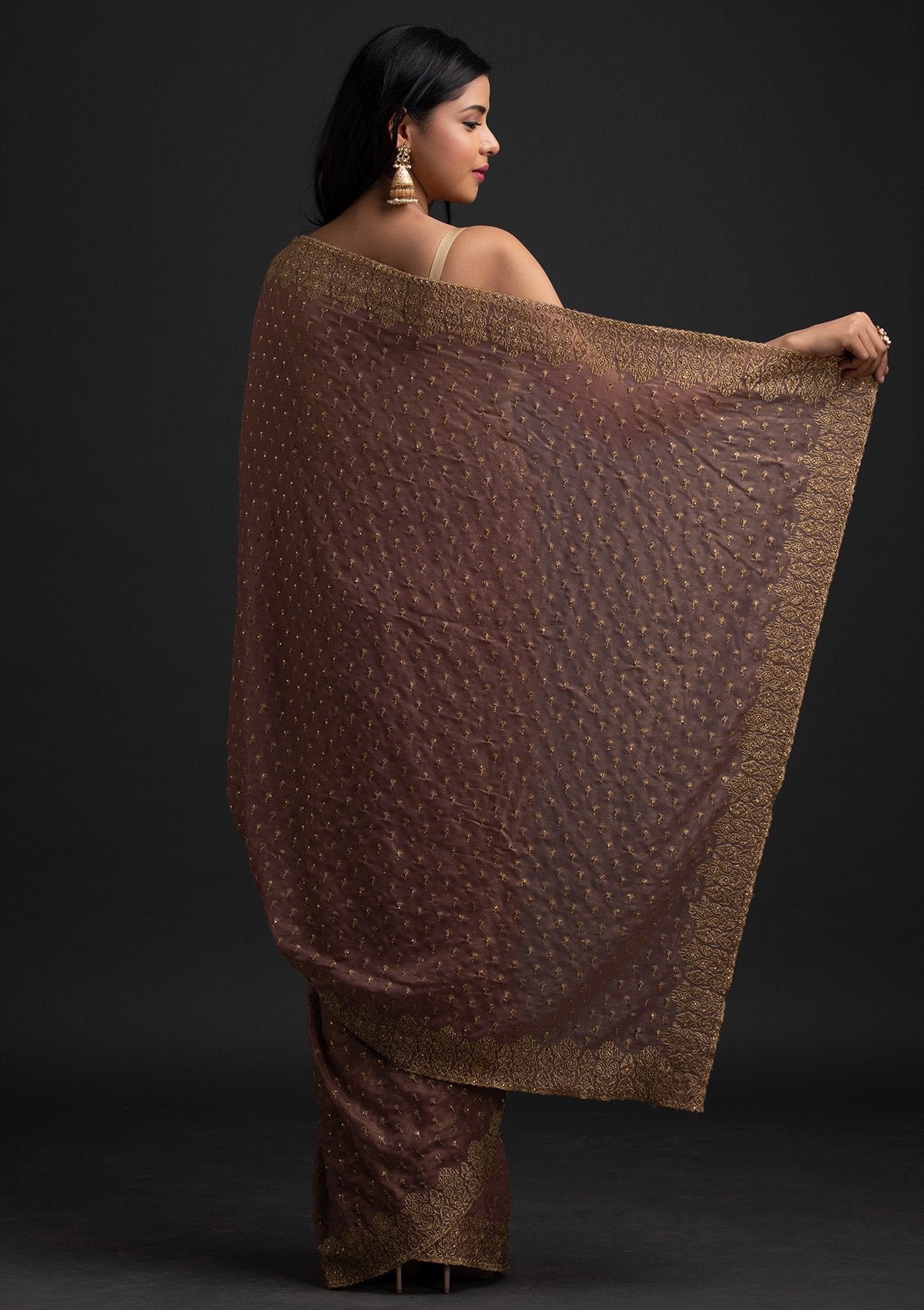 Mauve Zariwork Georgette Designer Saree