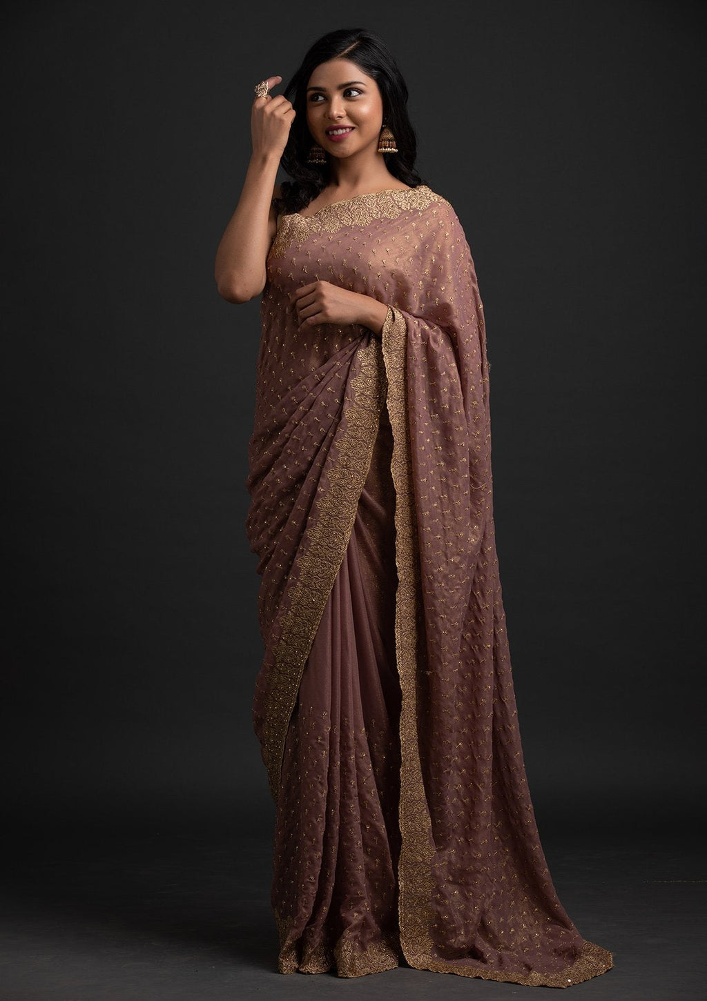 Mauve Zariwork Georgette Designer Saree