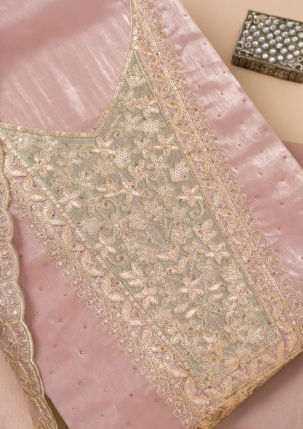 Mauve Zariwork Tissue Unstitched Salwar Suit