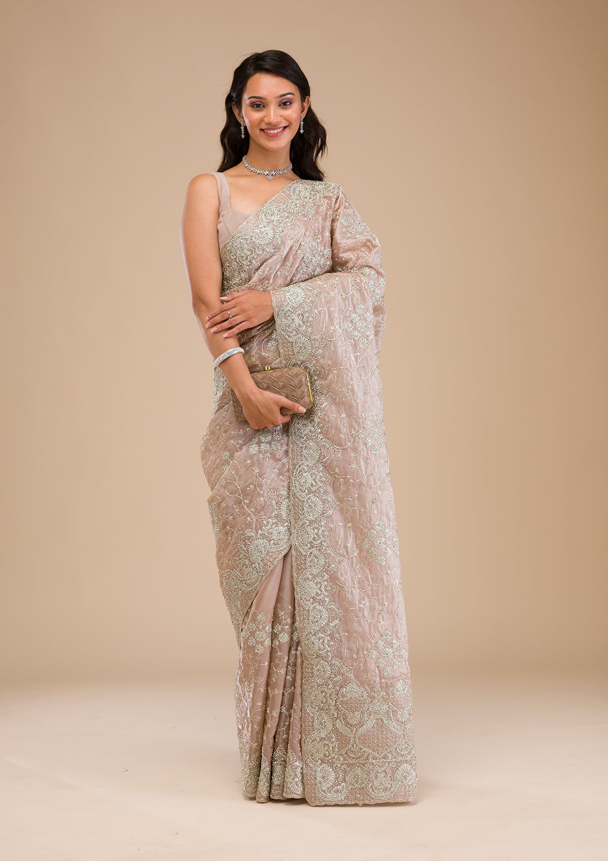 Mauve Zariwork Tissue Saree