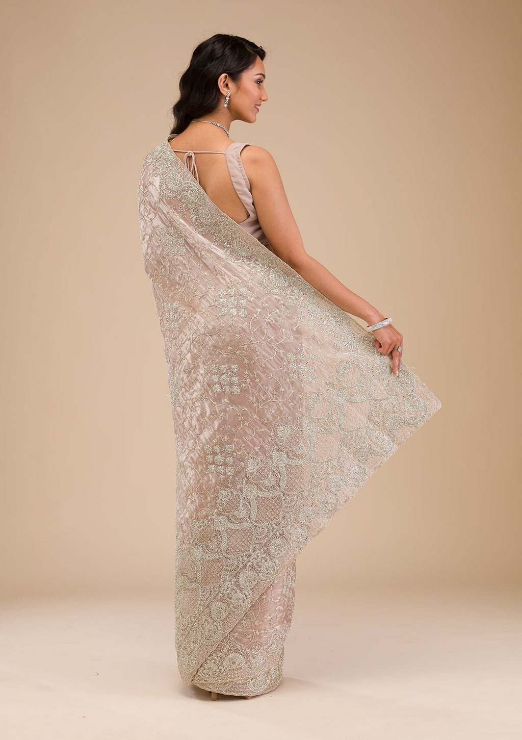 Mauve Zariwork Tissue Saree