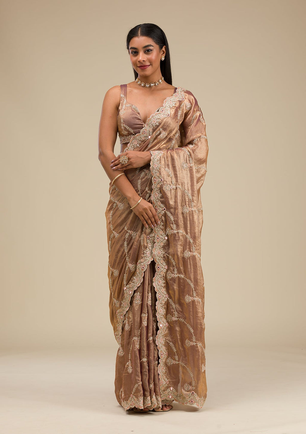 Mauve Zariwork Tissue Saree