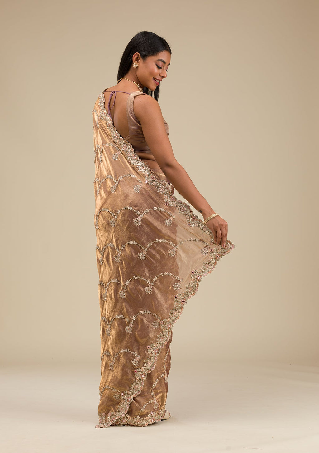 Mauve Zariwork Tissue Saree