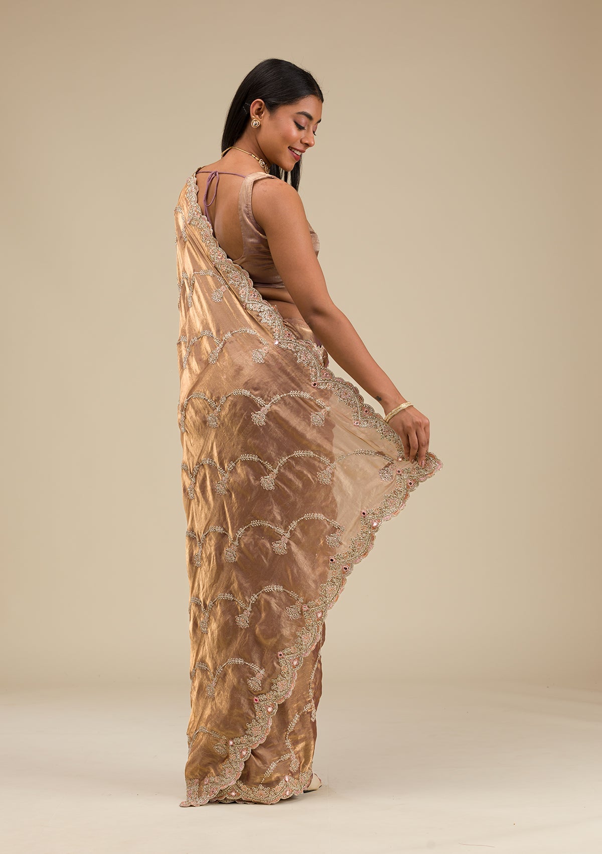 Mauve Zariwork Tissue Saree