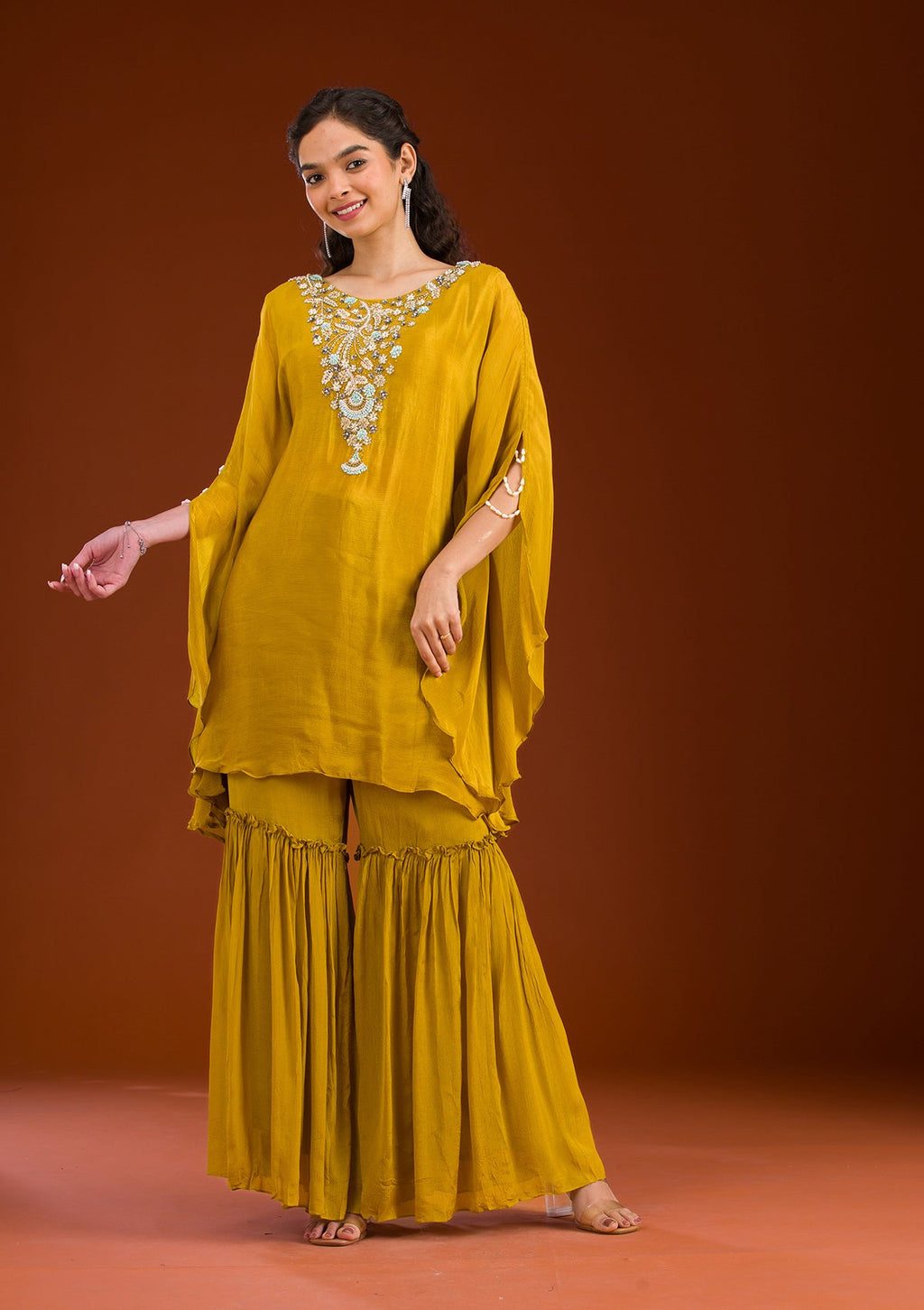 Mehendi Cutdana Georgette Readymade Salwar Suit