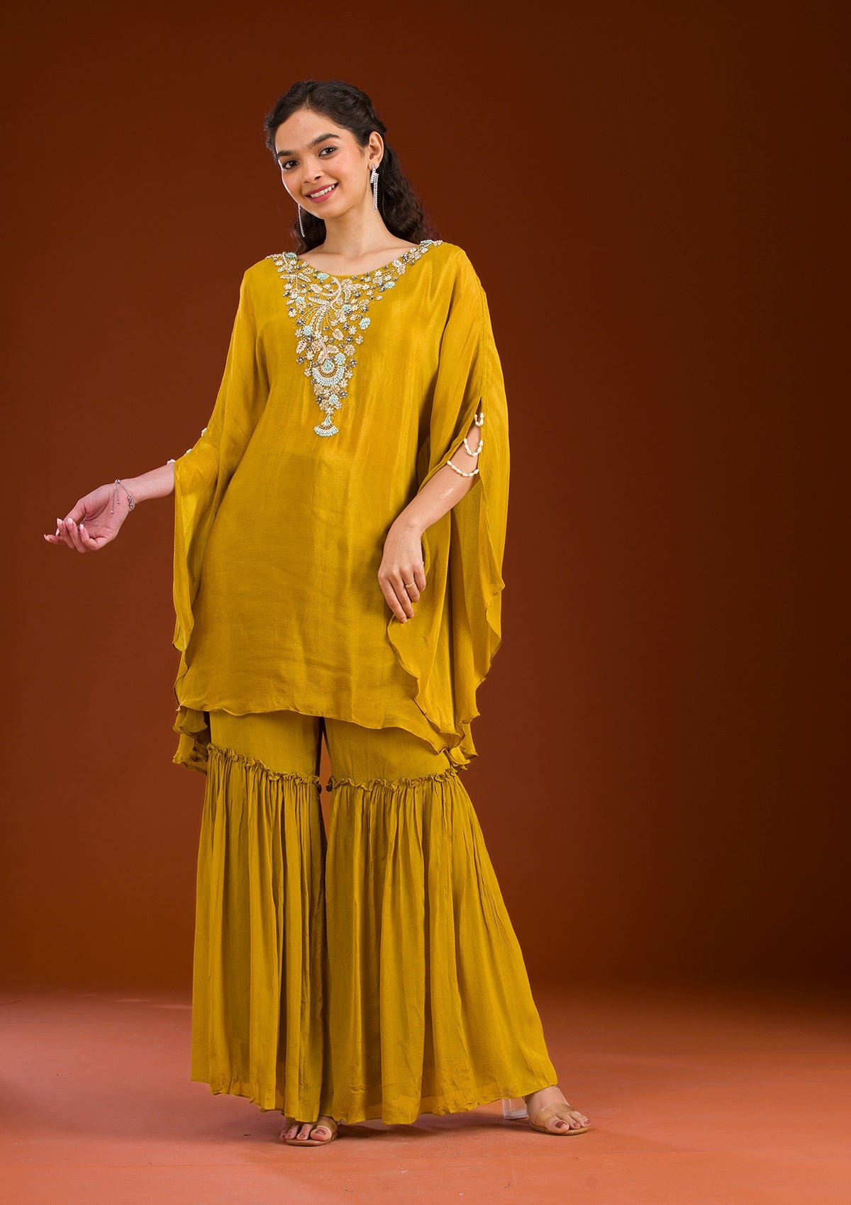 Mehendi Cutdana Georgette Readymade Salwar Suit