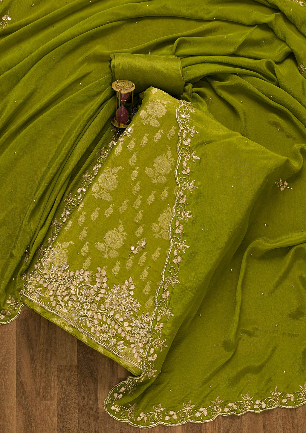 Mehendi Gotapatti Brocade Unstitched Salwar Suit