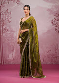 Mehendi Mirrorwork Organza Saree