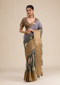 Mehendi Plain Tissue Saree