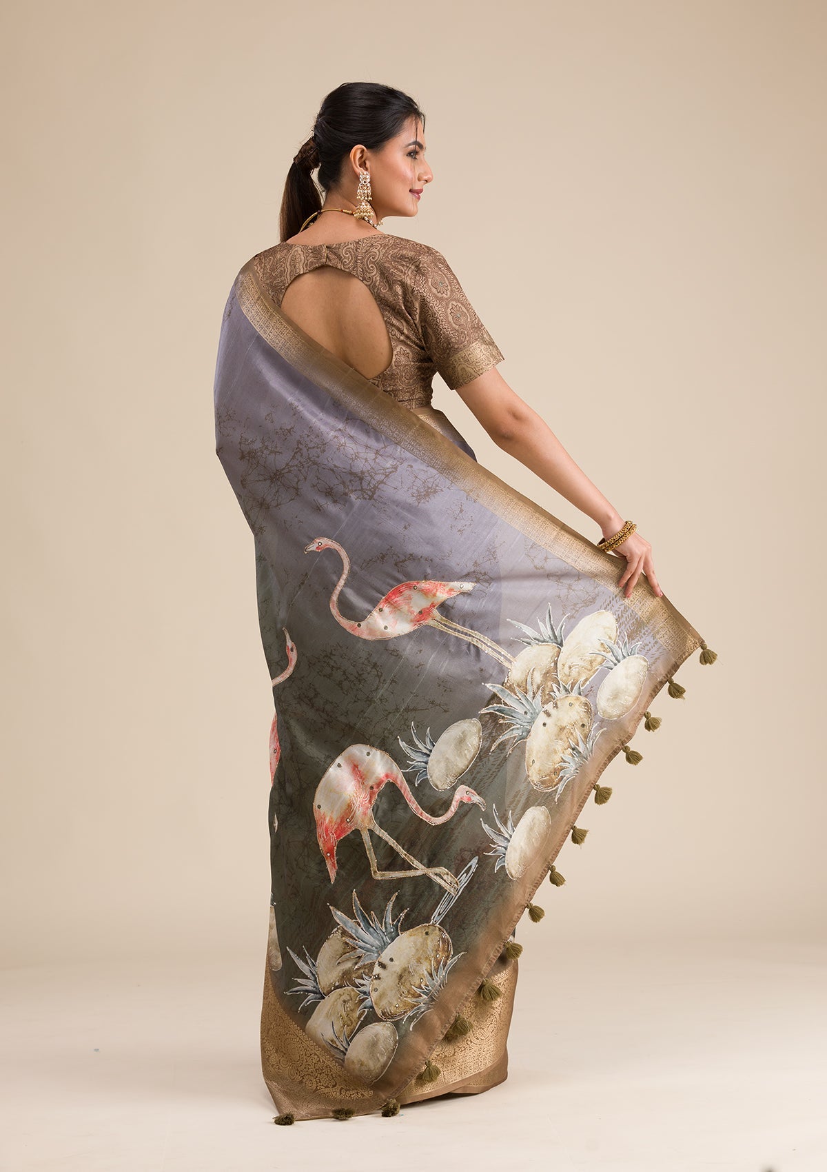 Mehendi Plain Tissue Saree