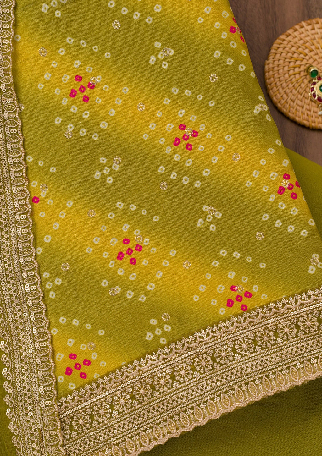 Mehendi Printed Tissue Unstitched Salwar Suit