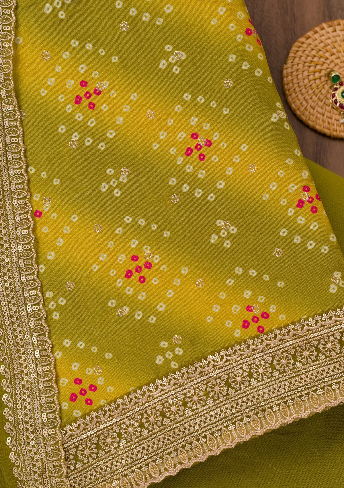Mehendi Printed Tissue Unstitched Salwar Suit