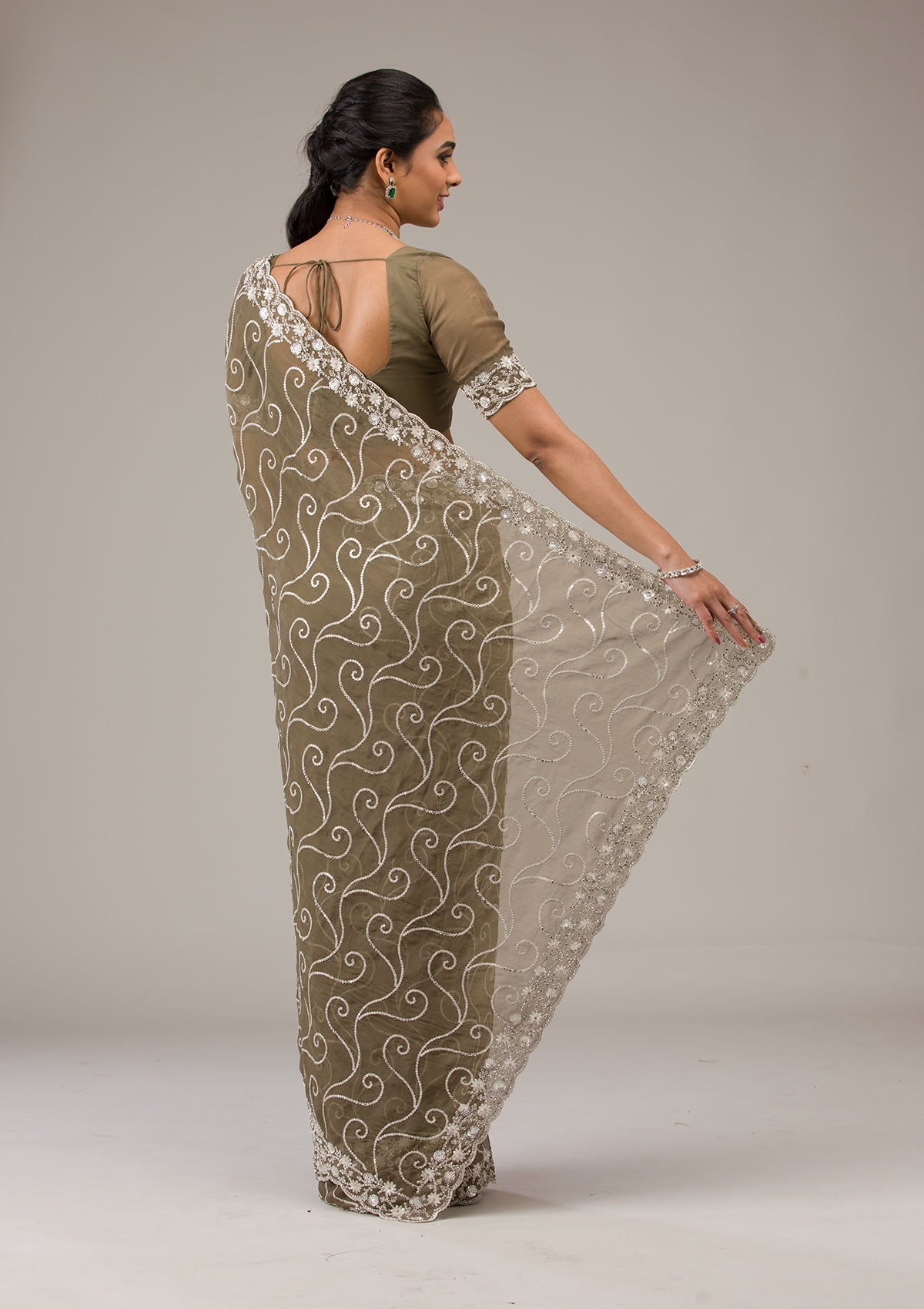 Mehendi Sequins Tissue Saree