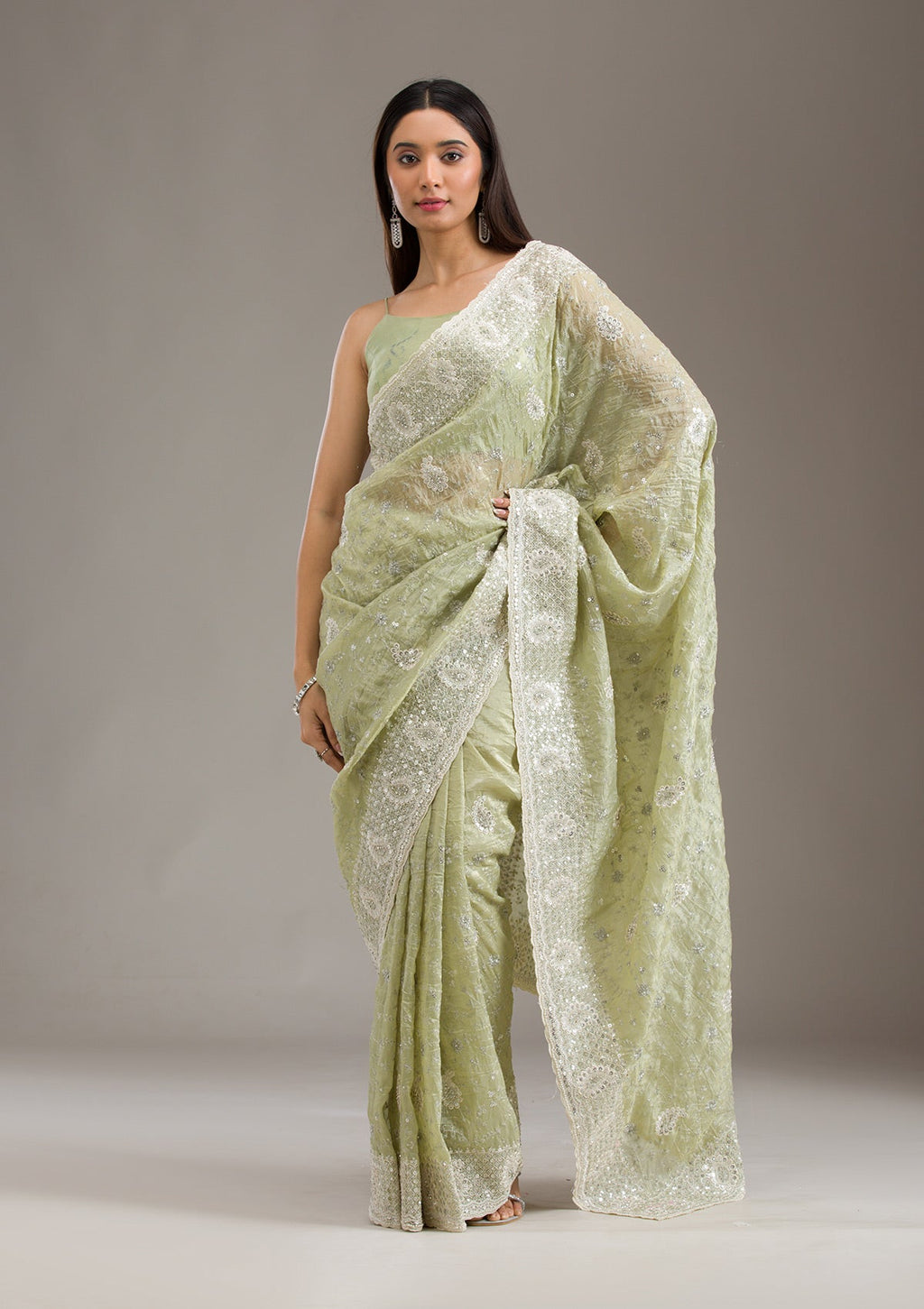 Mehendi Sequins Tissue Saree