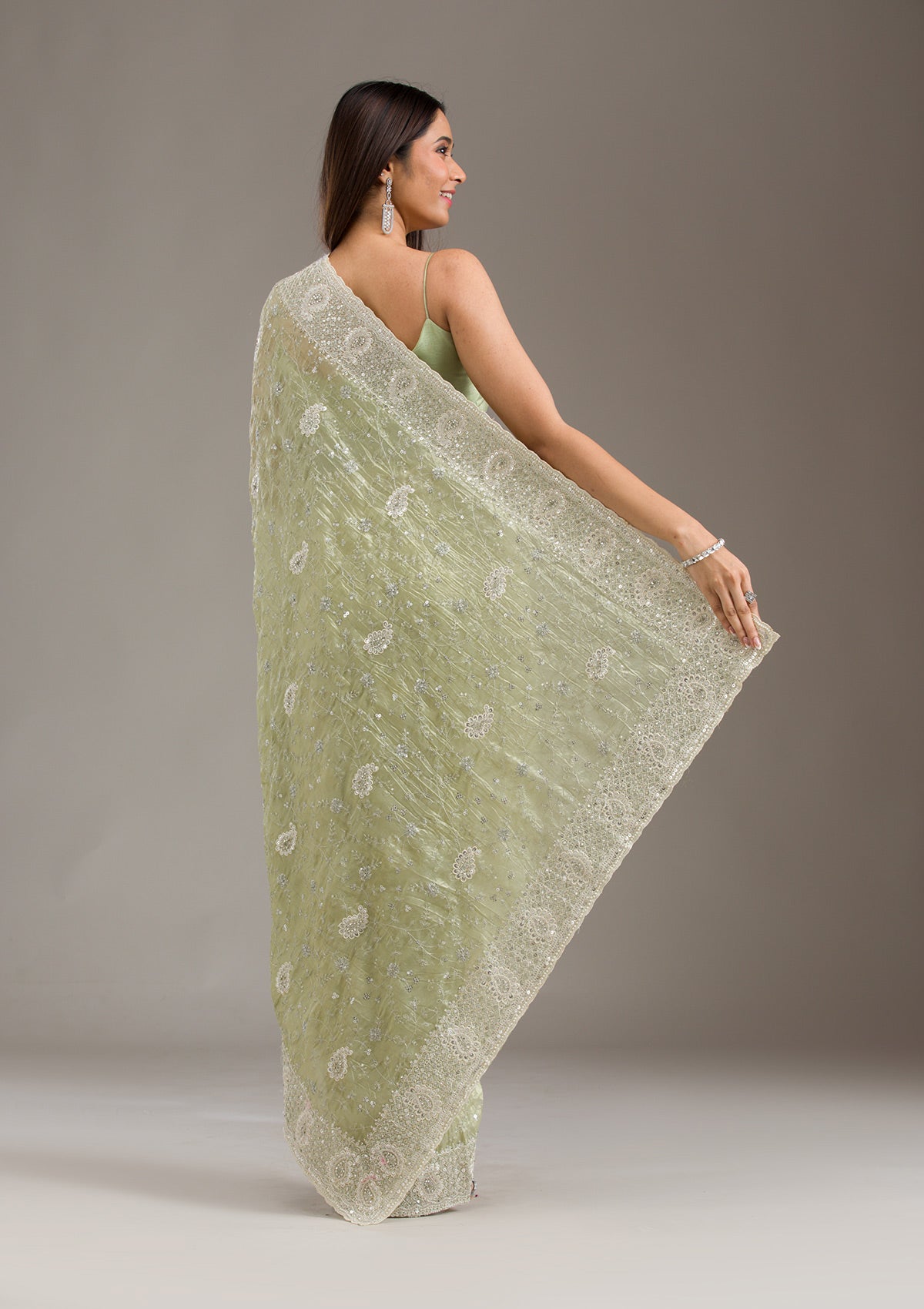 Mehendi Sequins Tissue Saree