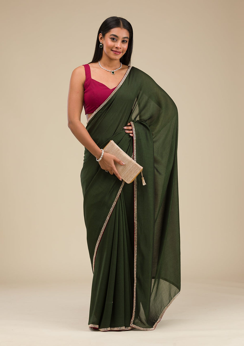 Mehendi Stonework Art Silk Saree