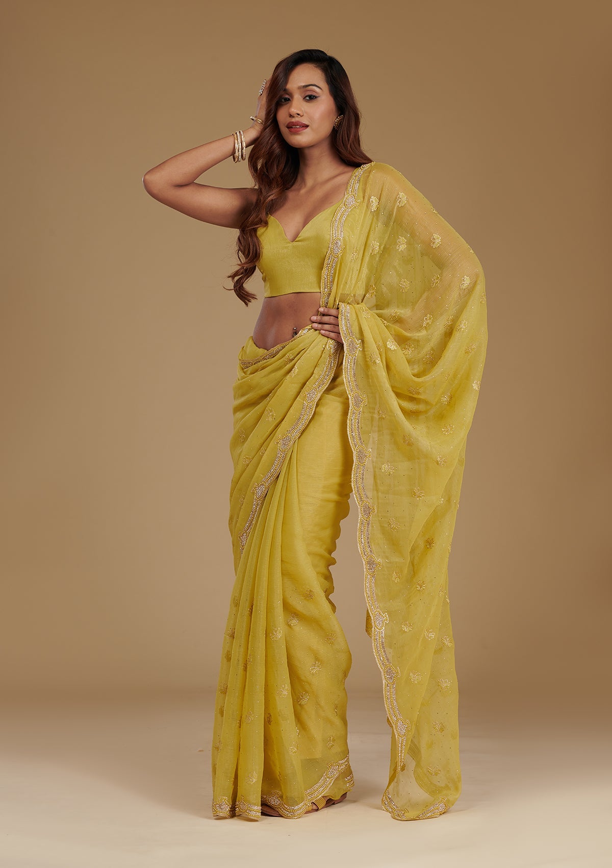 Mehendi Stonework (Gold) Tissue Saree