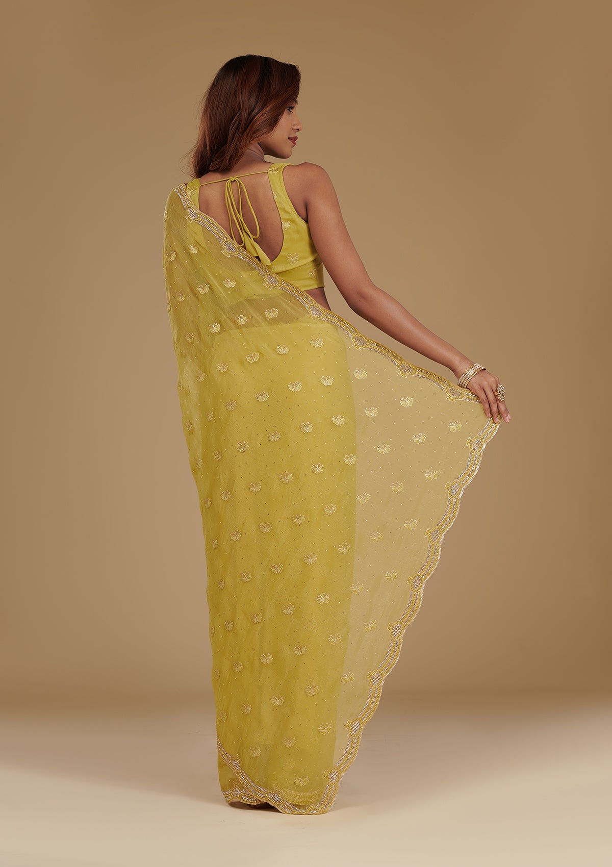 Mehendi Stonework (Gold) Tissue Saree