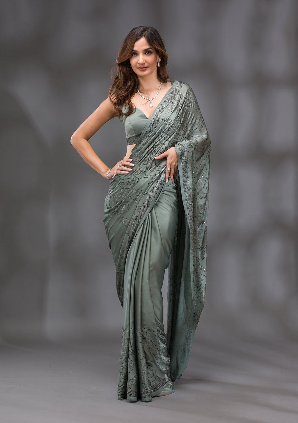 Mehendi Swarovski Satin Saree