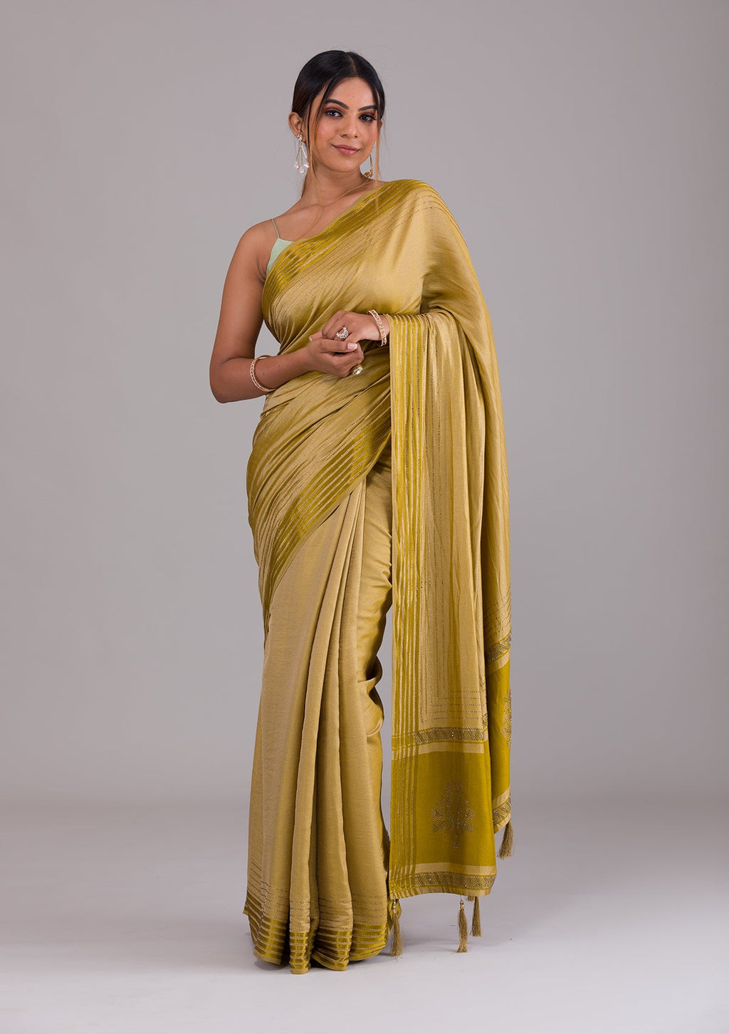 Mehendi Swarovski Semi Crepe Saree