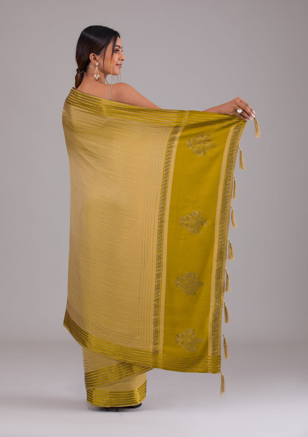 Mehendi Swarovski Semi Crepe Saree