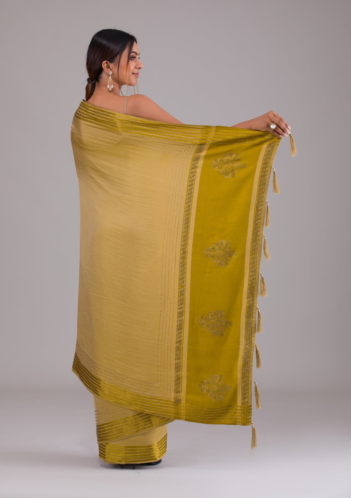 Mehendi Swarovski Semi Crepe Saree