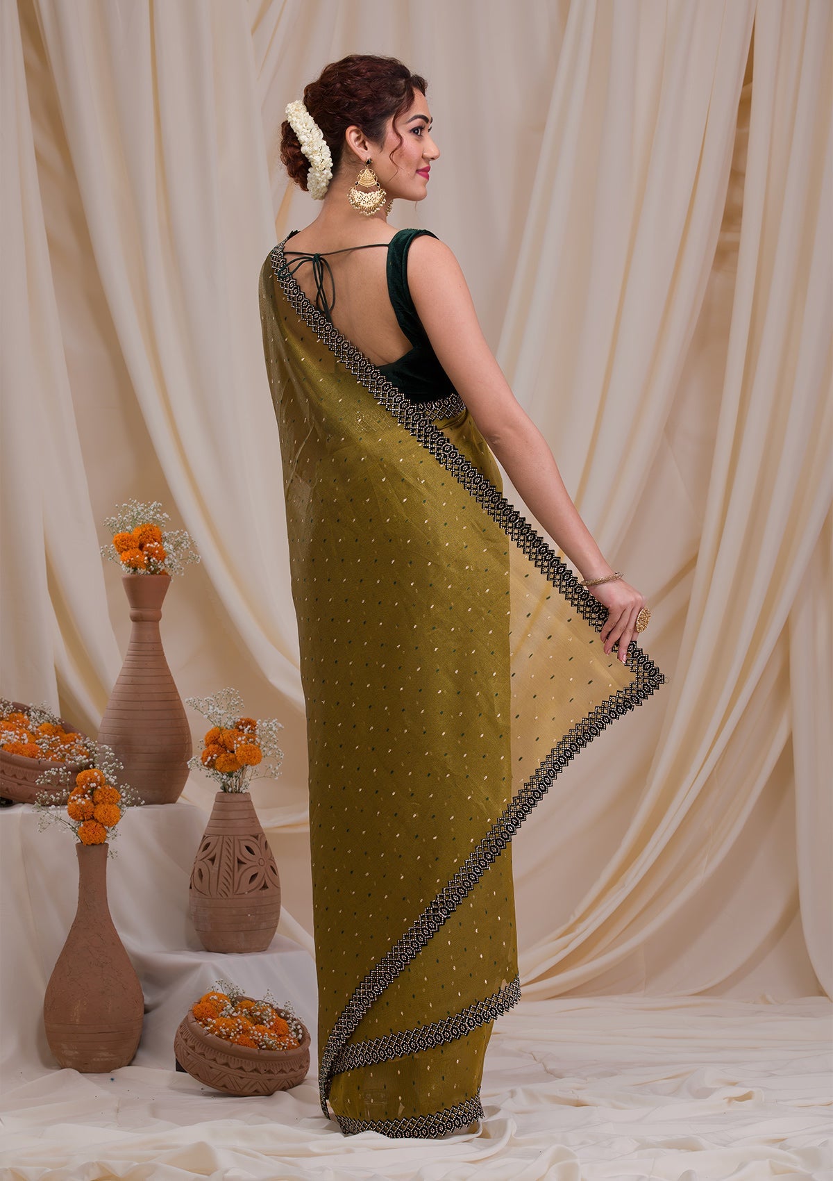Mehendi Swarovski Tissue Saree