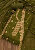 Mehendi Threadwork Semi Crepe Unstitched Salwar Suit