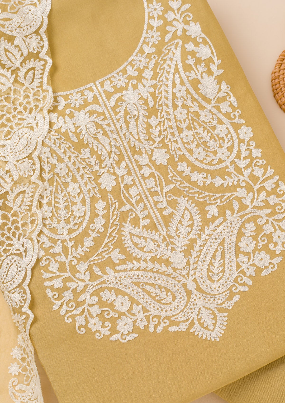 Mehendi Threadwork Semi Crepe Unstitched Salwar Suit