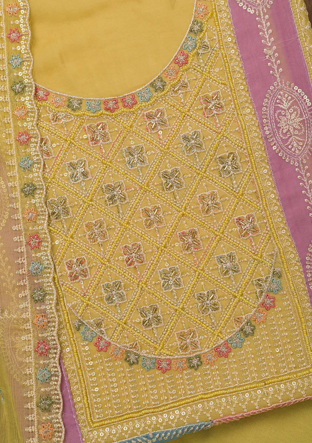 Mehendi Threadwork Semi Crepe Unstitched Salwar Suit