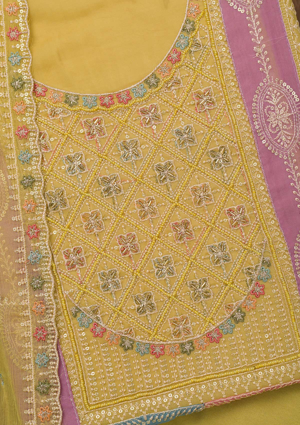 Mehendi Threadwork Semi Crepe Unstitched Salwar Suit