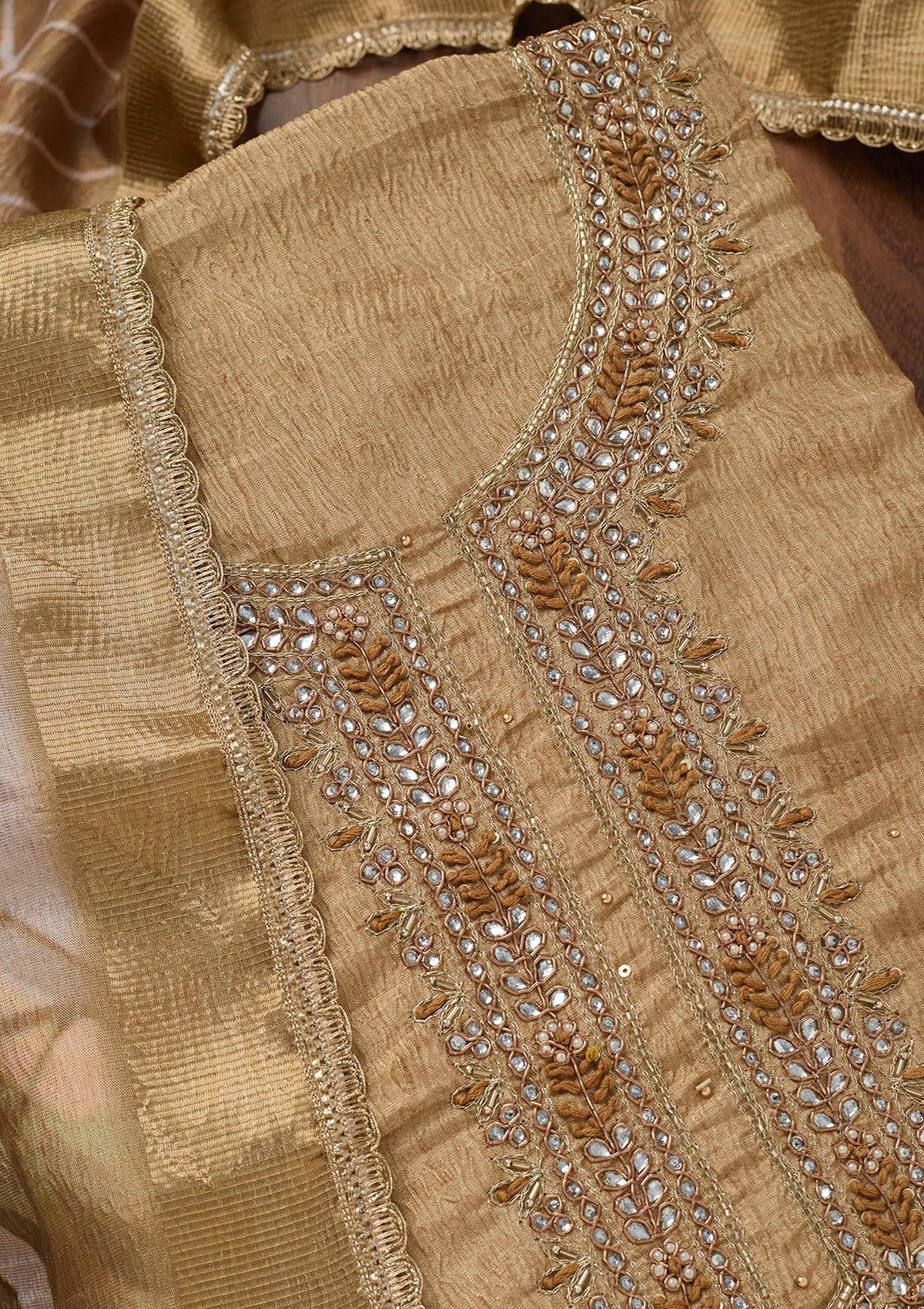 Mehendi Zariwork Art Silk Unstitched Salwar Suit