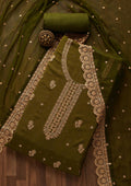 Mehendi Zariwork Chiffon Unstitched Salwar Suit