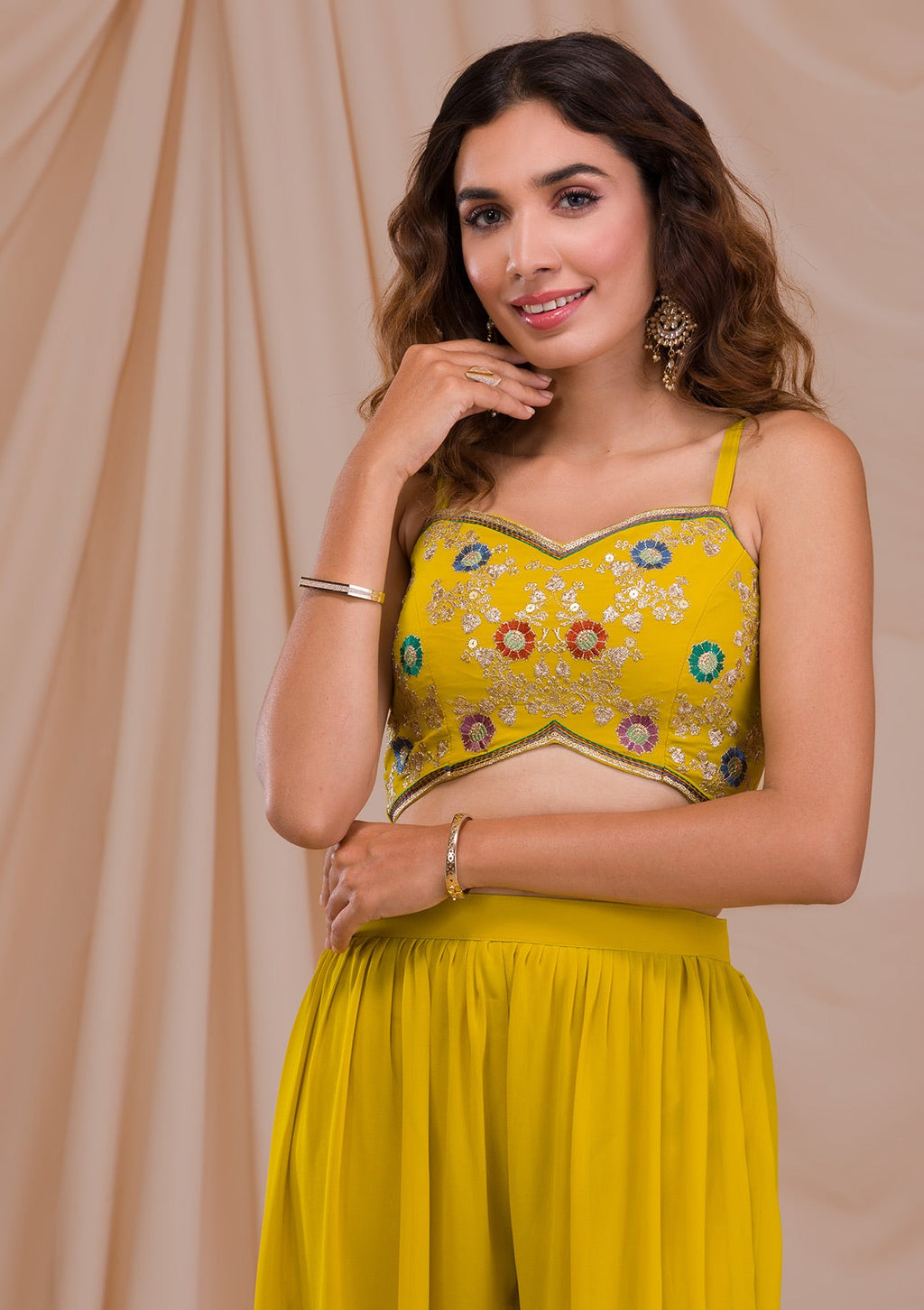 Mehendi Zariwork Georgette Readymade Sharara Suit