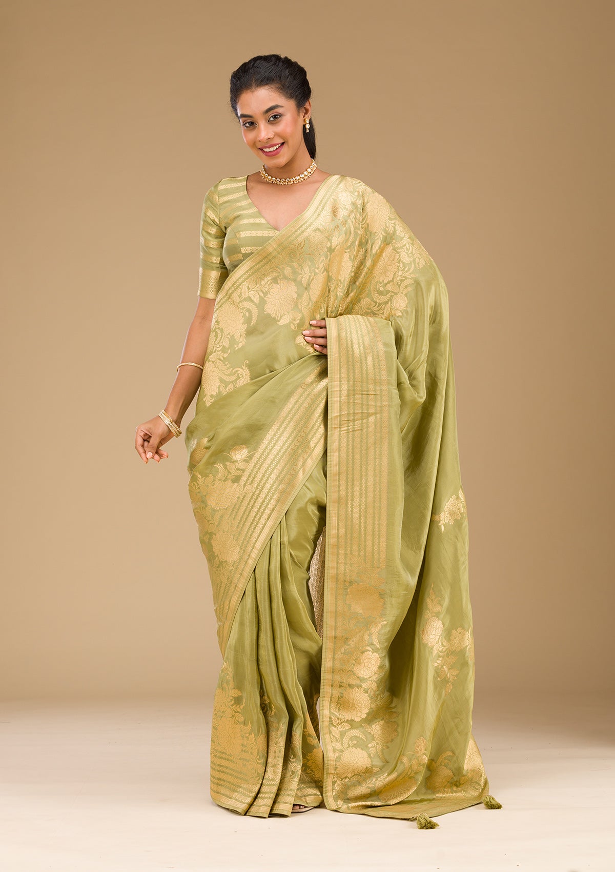Mehendi Zariwork Raw Silk Saree