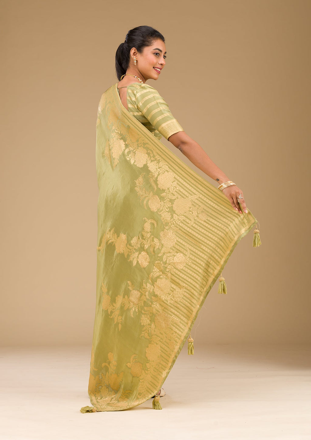 Mehendi Zariwork Raw Silk Saree
