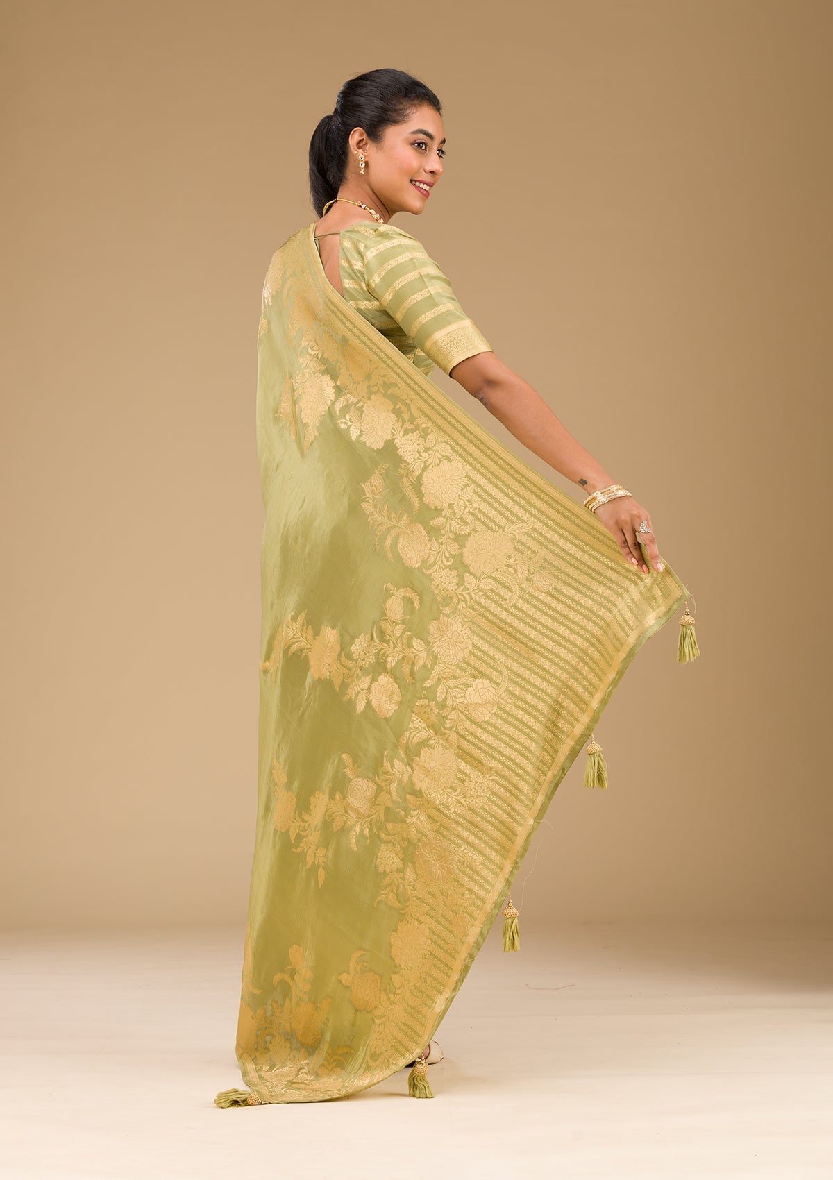 Mehendi Zariwork Raw Silk Saree