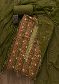 Mehendi Zariwork Semi Crepe Unstitched Salwar Suit