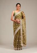 Mehendi Zariwork Tissue Saree