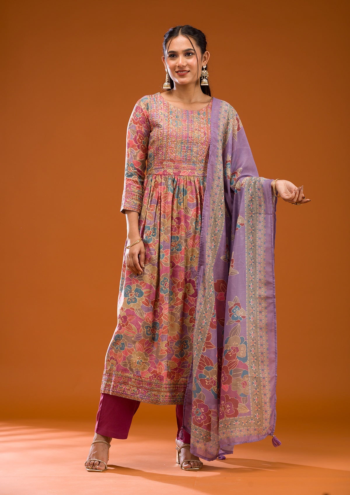 Multi Printed Semi Crepe Readymade Salwar Suit