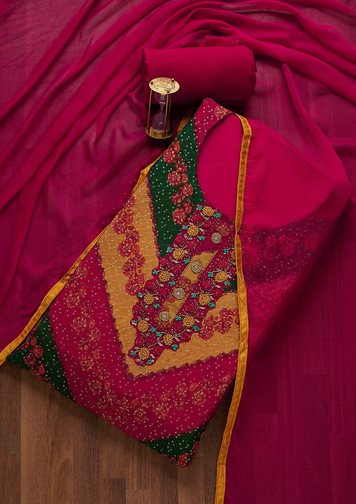 Multi Sequins Semi Crepe Unstitched Salwar Suit