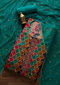Multi Threadwork Semi Crepe Unstitched Salwar Suit