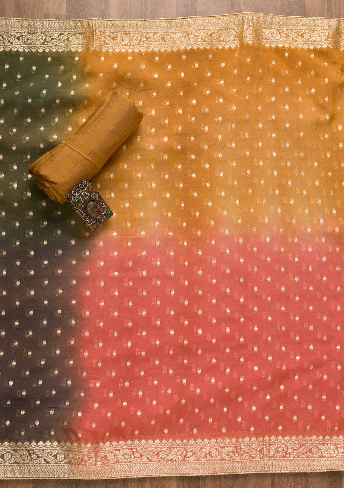 Mustard Printed Tissue Unstitched Salwar Suit
