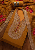 Mustard Cutdana Semi Crepe Semi-Stitched Salwar Suit