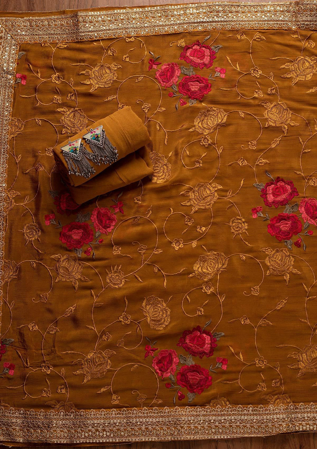 Mustard Cutdana Semi Crepe Semi-Stitched Salwar Suit