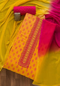 Mustard Printed Chanderi Unstitched Salwar Suit
