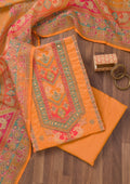 Mustard Printed Chanderi Unstitched Salwar Suit