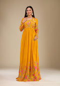 Mustard Printed Semi Crepe Readymade Salwar Suit
